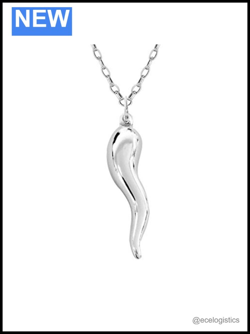Sterling Silver Italian Horn Chain Necklace 3D Pendant 18 20 24 In